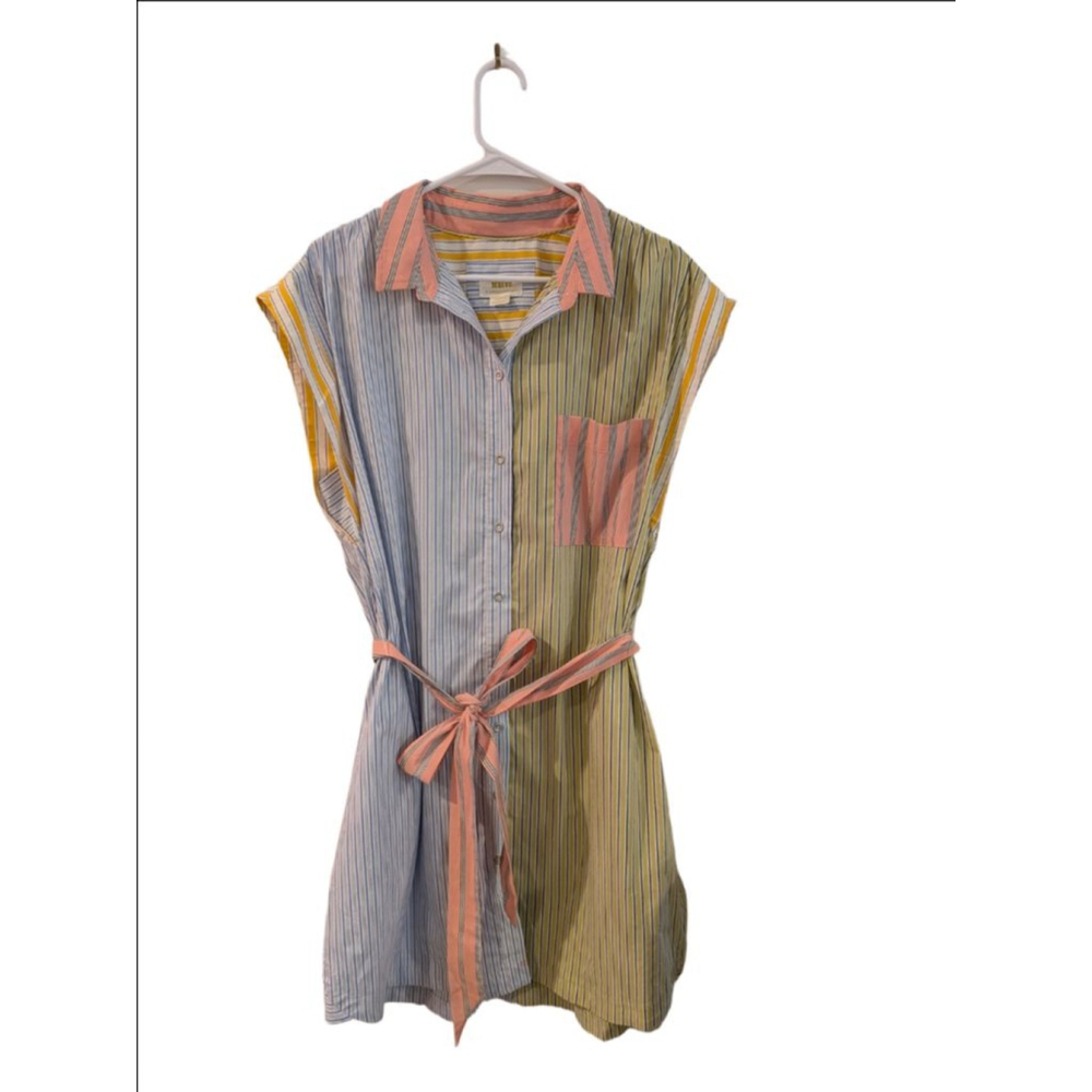 Women's Maeve by Anthropologie Striped Shirt Dress L Blue Yellow - Picture 4 of 10